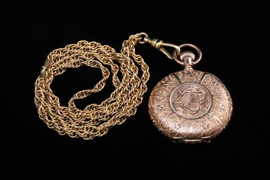 Appraisal: LADY'S VICTORIAN YELLOW GOLD-PLATED PENDANT WATCH ON CHAIN By A