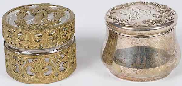 Appraisal: Dresser Boxes Continental two round dresser boxes including one silver