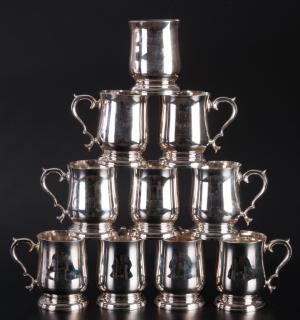 Appraisal: Williamsburg Lenox Pewter Tankards Group Set of ten Williamsburg tankards