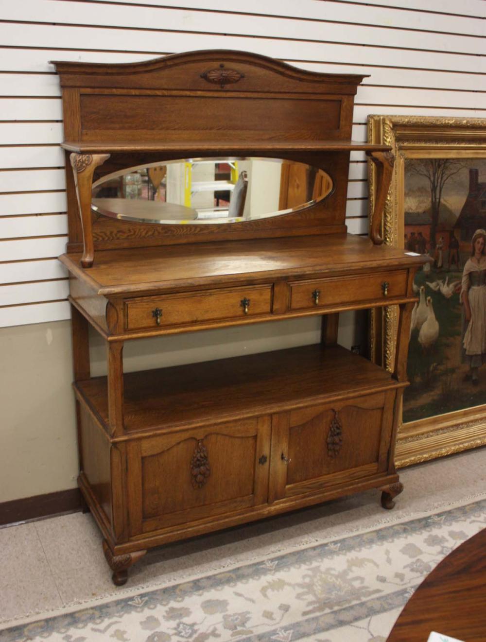 Appraisal: THREE-TIER OAK SERVING BUFFET English c H x W x