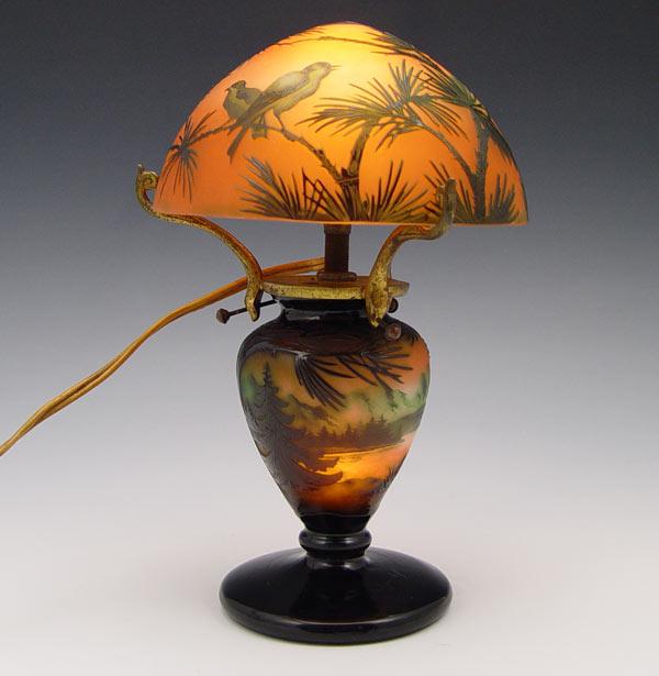 Appraisal: D'ARGENTAL FRENCH CAMEO GLASS LAMP Dark green cut to a