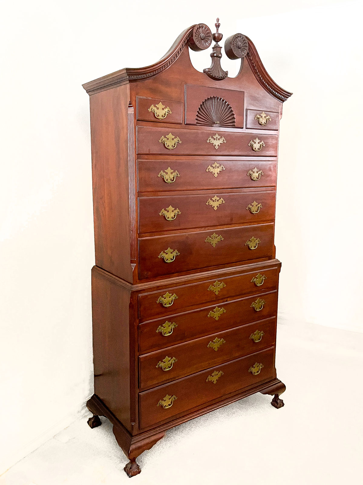 Appraisal: TH CENTURY MAHOGANY DRAWER CHEST ON CHEST Bonnet top with