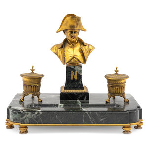 Appraisal: An Empire Style Gilt-Bronze and Marble Encrier LATE TH CENTURY