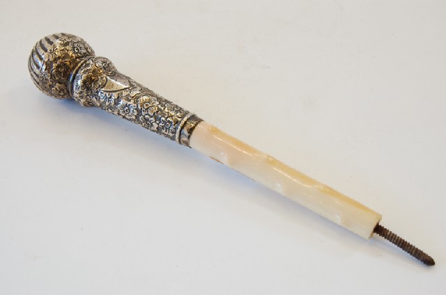 Appraisal: STERLING SILVER AND IVORY PARASOL HANDLE