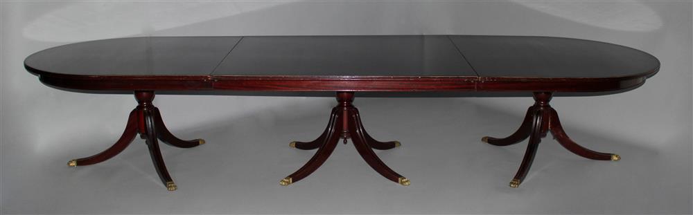 Appraisal: LARGE REGENCY STYLE MAHOGANY THREE PEDESTAL DINING TABLE three sections