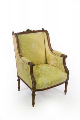 Appraisal: A French walnut framed armchair