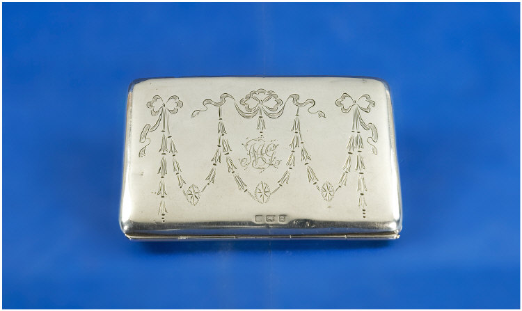 Appraisal: Silver Hinged Note Case with Leather Interior for stamps cards