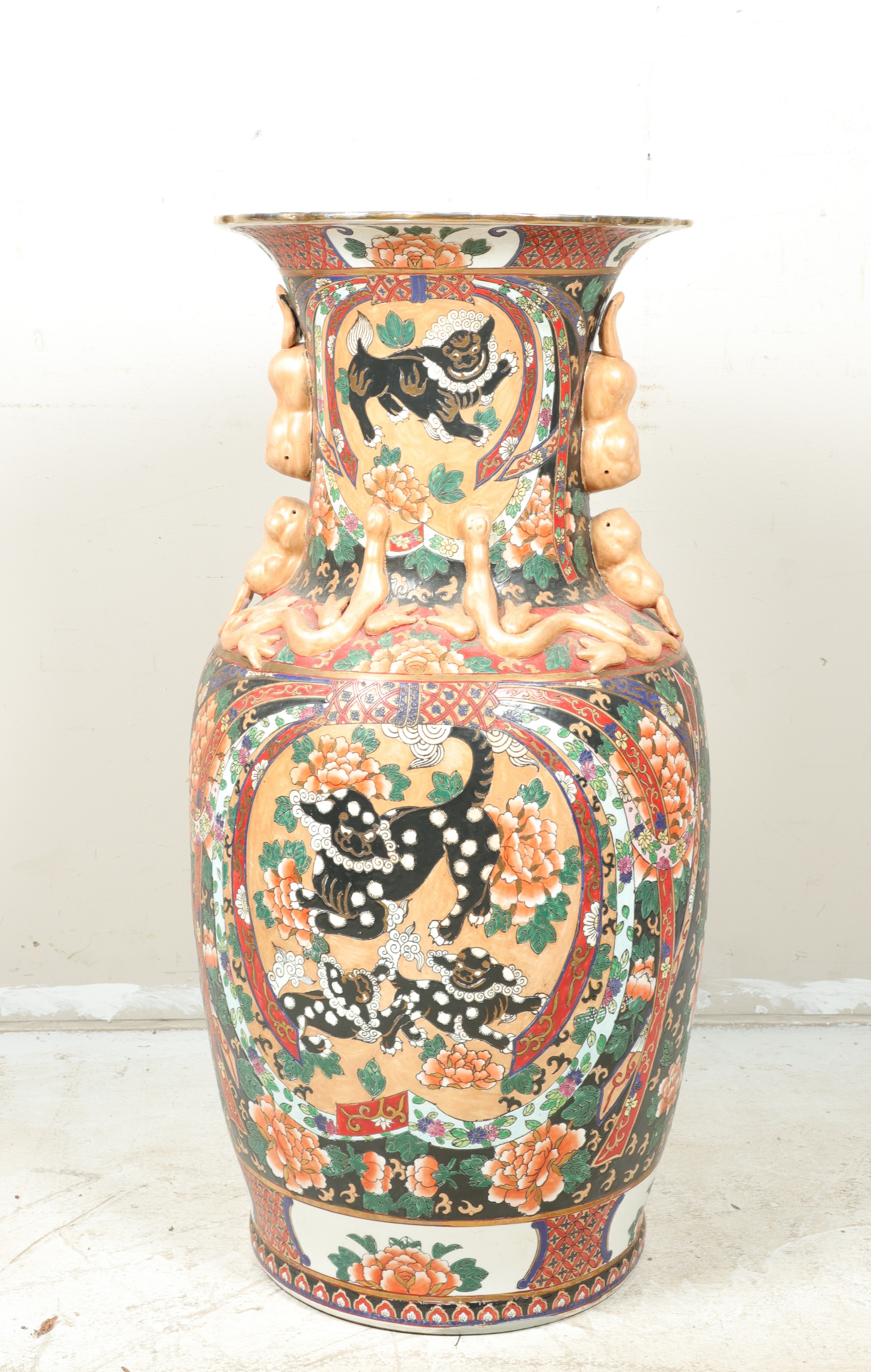 Appraisal: Chinese porcelain palace vase foo dog decoration with applied foo