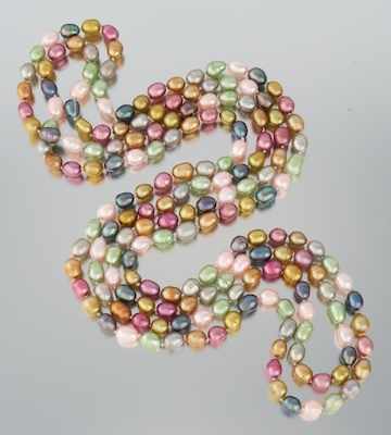 Appraisal: A Multi Color Pearl Rope Necklace A continuous strand of