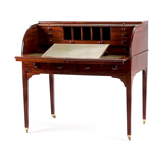 Appraisal: A Georgian Style Mahogany Cylinder Desk Height x width x