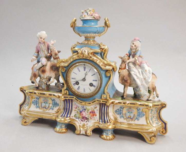 Appraisal: A thC French Paris porcelain mantel clock the case decorated