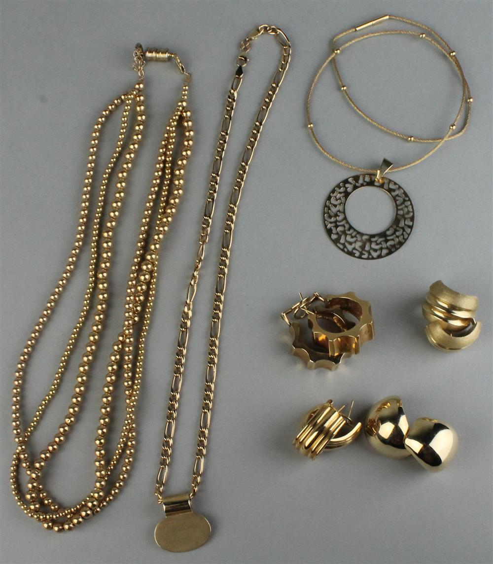 Appraisal: GOLD JEWELRY WITH NECKLACES AND EARRINGS DWTS to a figaro