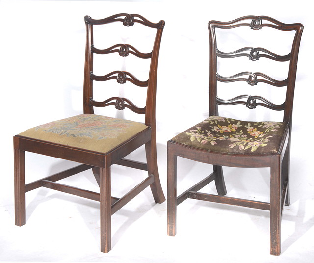 Appraisal: TWO CHIPPENDALE STYLE MAHOGANY SIDE CHAIRS each with wavy horizontal