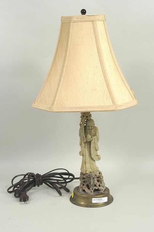 Appraisal: Asian Carved Hardstone Figural Lamp Asian carved hardstone figural lamp