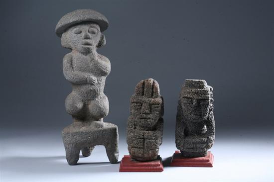 Appraisal: THREE COSTA RICAN GREY STONE FIGURES circa A D -