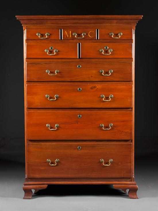 Appraisal: Federal walnut tall chest Pennsylvania circa three over two over