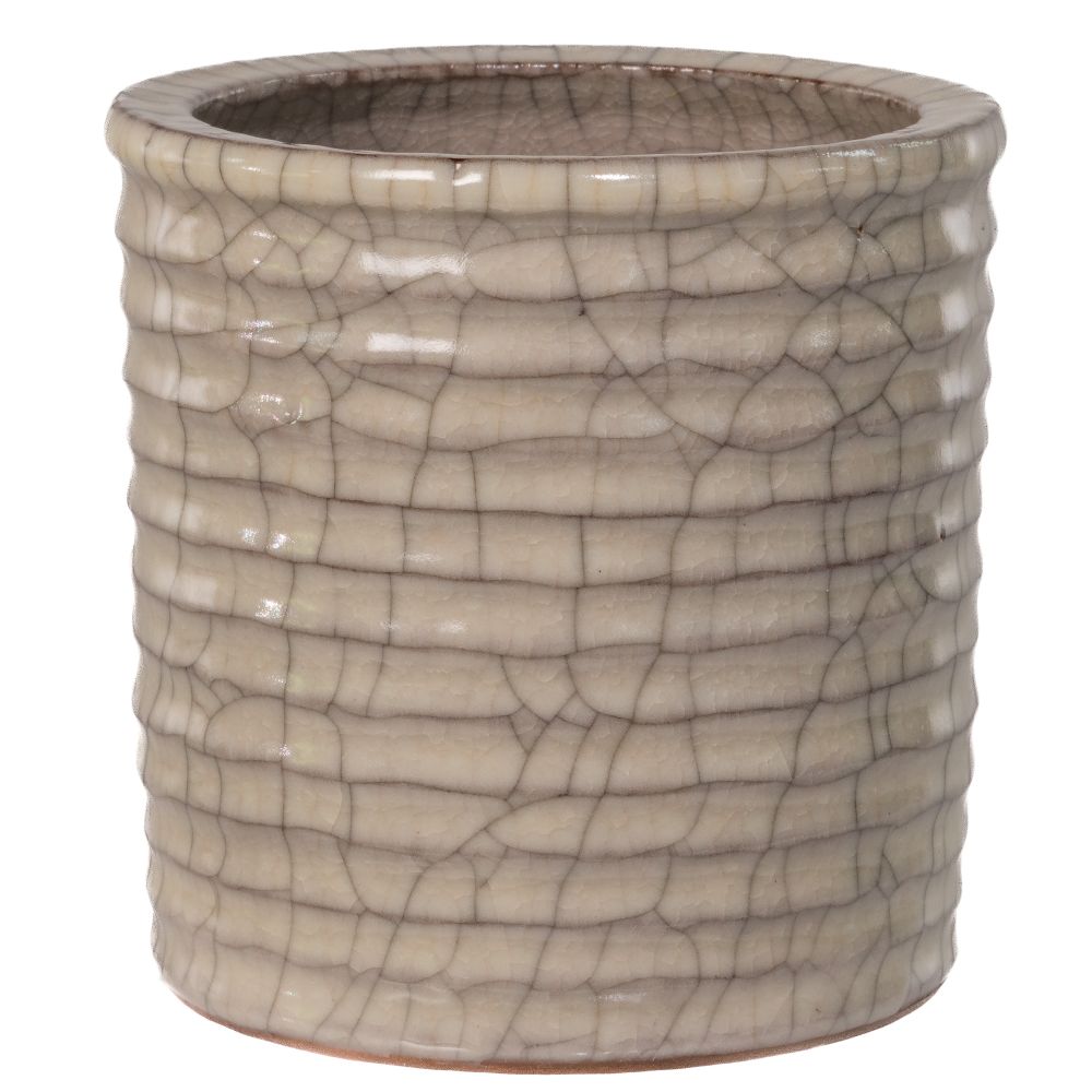 Appraisal: CHINESE CELADON CRACKLE GLAZED BRUSH POTGuan ware horizontally ribbed cylinder