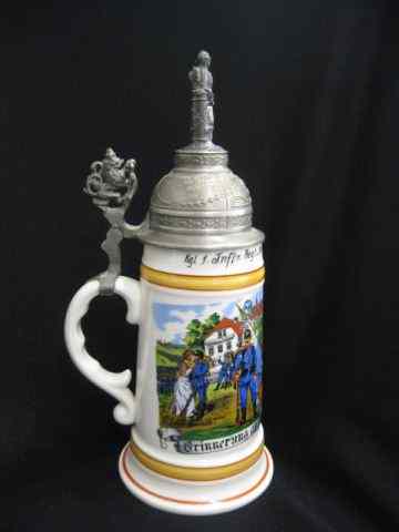 Appraisal: German Regimental Lithopane Porcelain Stein figural pewter lid with soldier