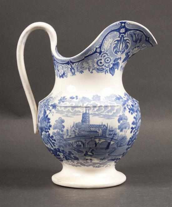 Appraisal: Staffordshire blue transferware jug in the ''Harvey's View of Worcester''