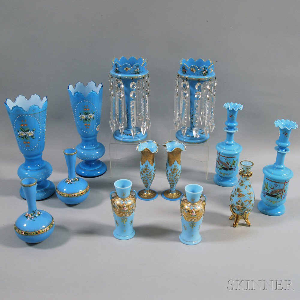 Appraisal: Thirteen Pieces of Mostly Bristol Blue Glass th and th