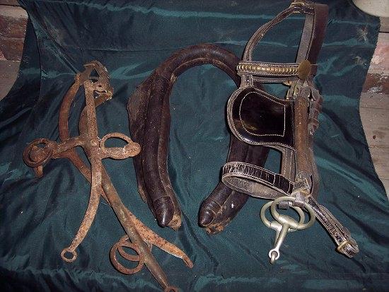 Appraisal: A brass mounted bridle a collar and harness all to