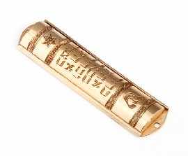 Appraisal: A ct gold Mezuzah case containing scroll approximately x mm