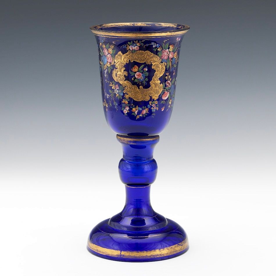 Appraisal: Large th Century Continental Cobalt Glass Chalice th Century Large