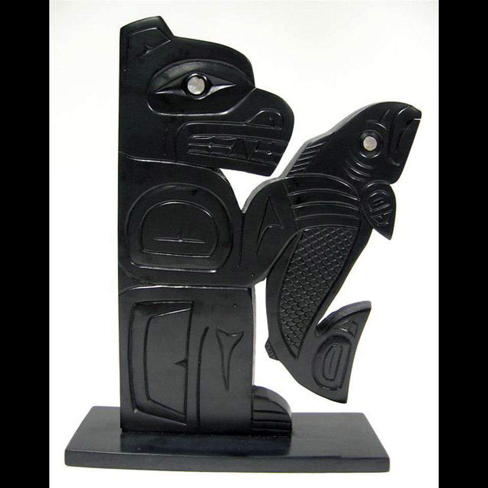 Appraisal: HAIDA BEAR AND SALMON SHIRLEY LONGBOAT TH CENTURY CANADIAN ARGILLITE