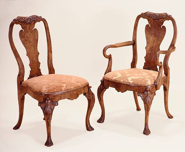 Appraisal: A set of twelve Queen Anne style carved walnut dining