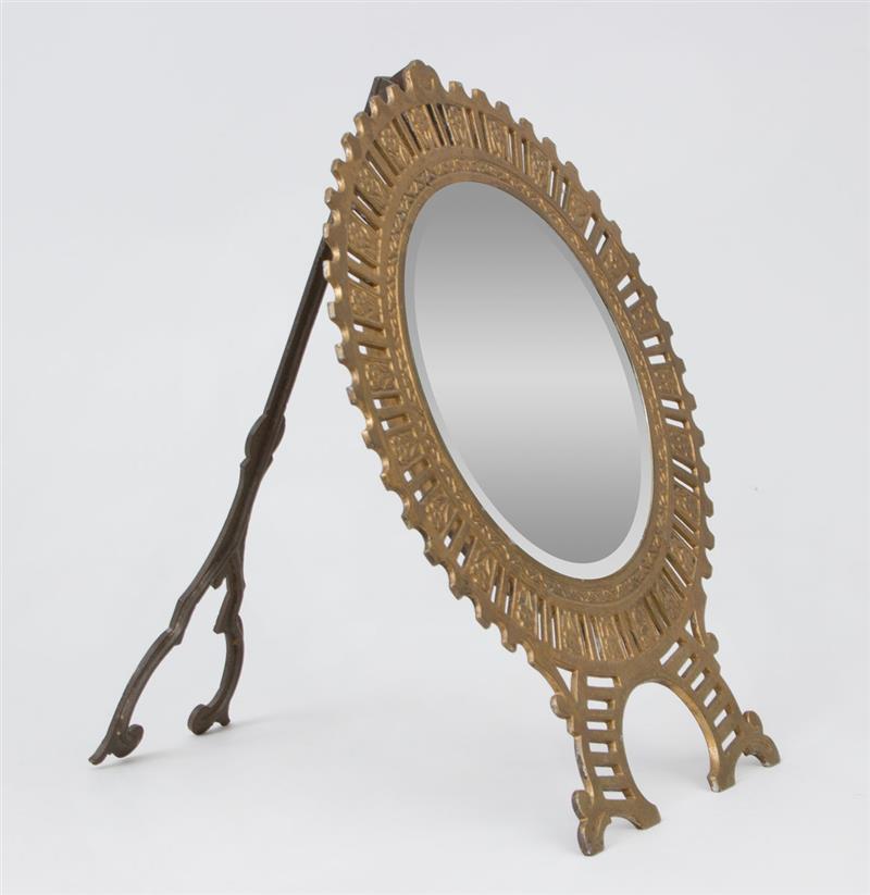 Appraisal: AMERICAN AESTHETIC MOVEMENT GOLD-PAINTED METAL TABLE MIRROR x x in