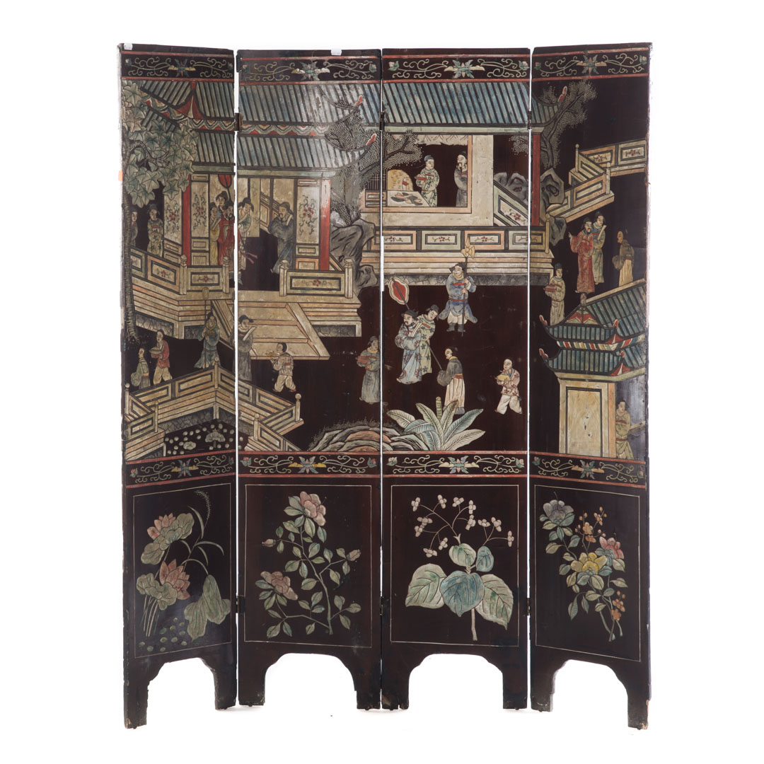 Appraisal: Four-panel Oriental screen