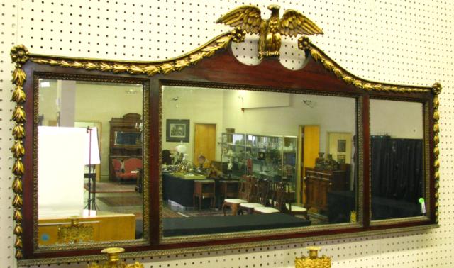 Appraisal: Three Section American Eagle Wall Mirror mahogany with gold swag