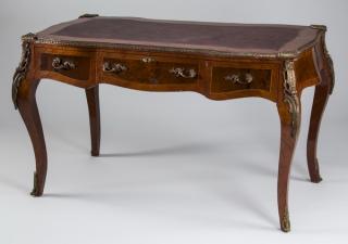 Appraisal: Marquetry inlaid bureau plat w leather top w Louis XV