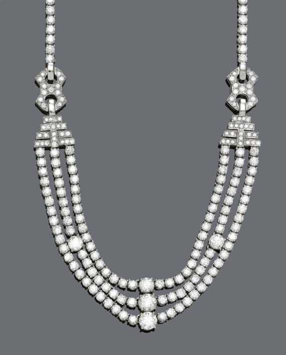 Appraisal: DIAMOND NECKLACE White gold Decorative necklace set throughout with ca