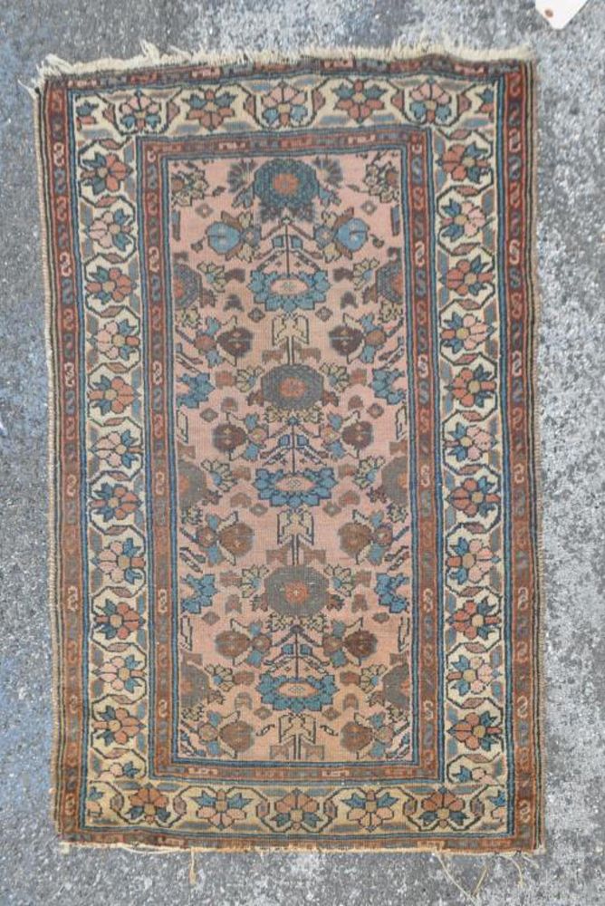 Appraisal: Hamadan Rug long wide Losses at edges All rugs sold