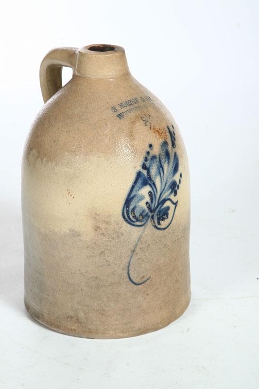 Appraisal: STONEWARE JUG American nd half- th century Impressed label E