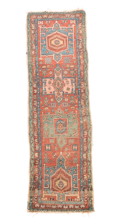 Appraisal: HERIZ RUNNER Early th century Blue and salmon medallions on