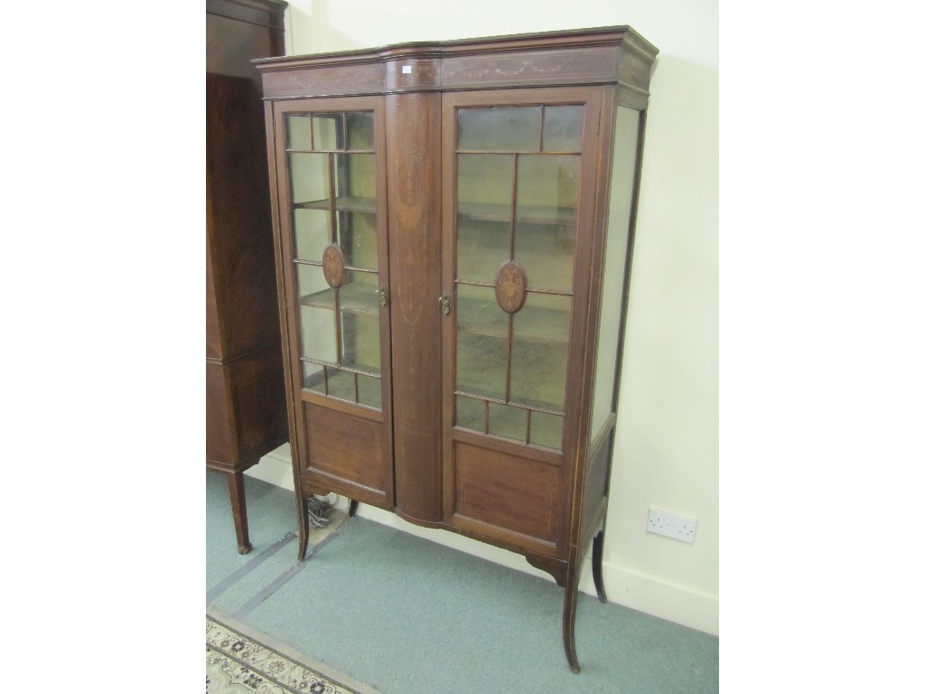 Appraisal: Edwardian mahogany inlaid display cabinet