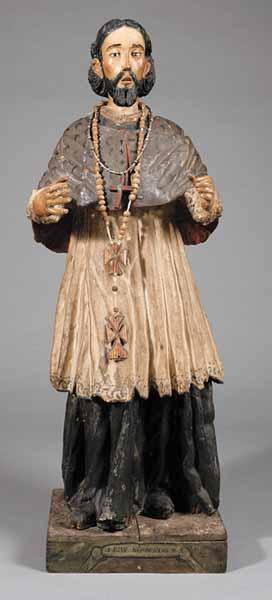 Appraisal: A Large Spanish Colonial Carved and Polychromed Wood Figure of