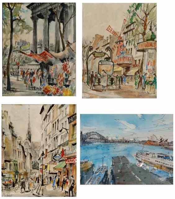 Appraisal: HERBELOT TH CENTURY A set of Parisian street scenes signed