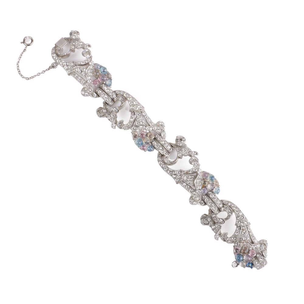 Appraisal: Diamante retro deco dimensional floral cornucopia open link bracelet with