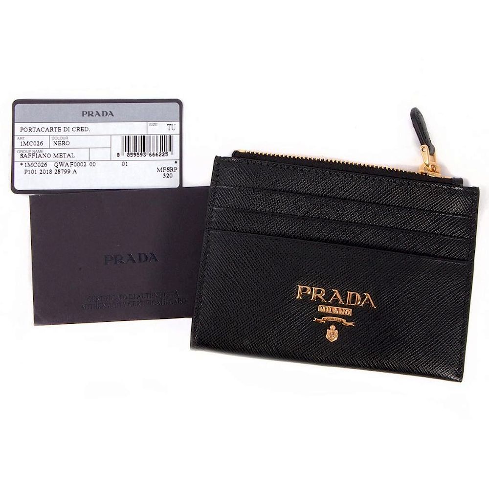 Appraisal: Prada Saffiano Metal Black Zipper Credit Card Change Purse new