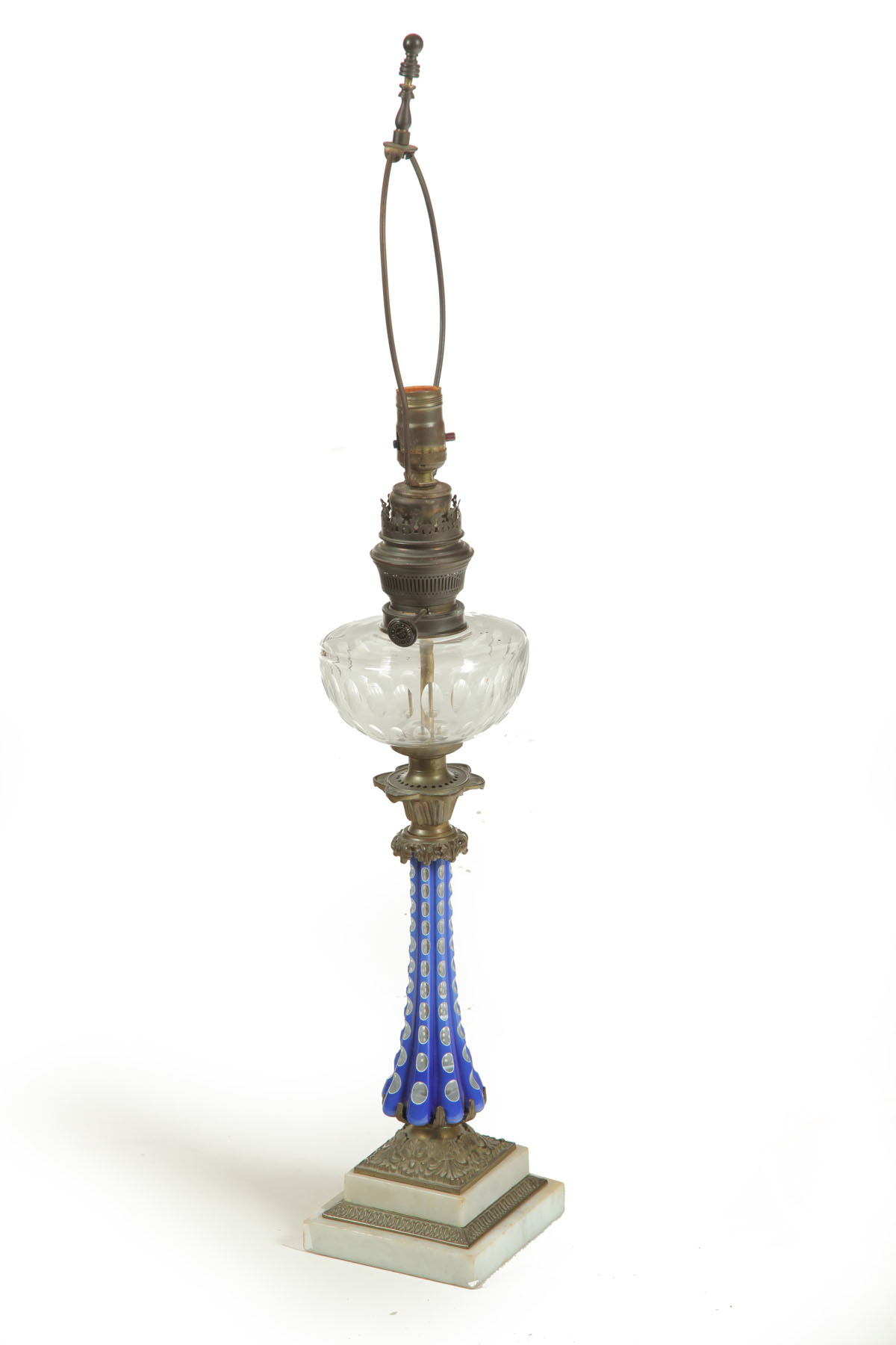 Appraisal: CUT DOUBLE OVERLAY GLASS FLUID LAMP Second half- th century