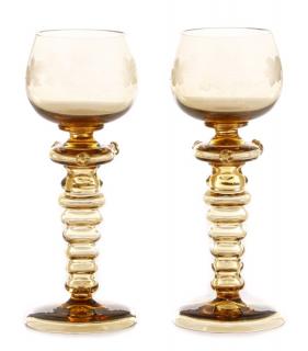 Appraisal: Pair Amber Bohemian Blown Glass Footed Goblets Bohemian late th