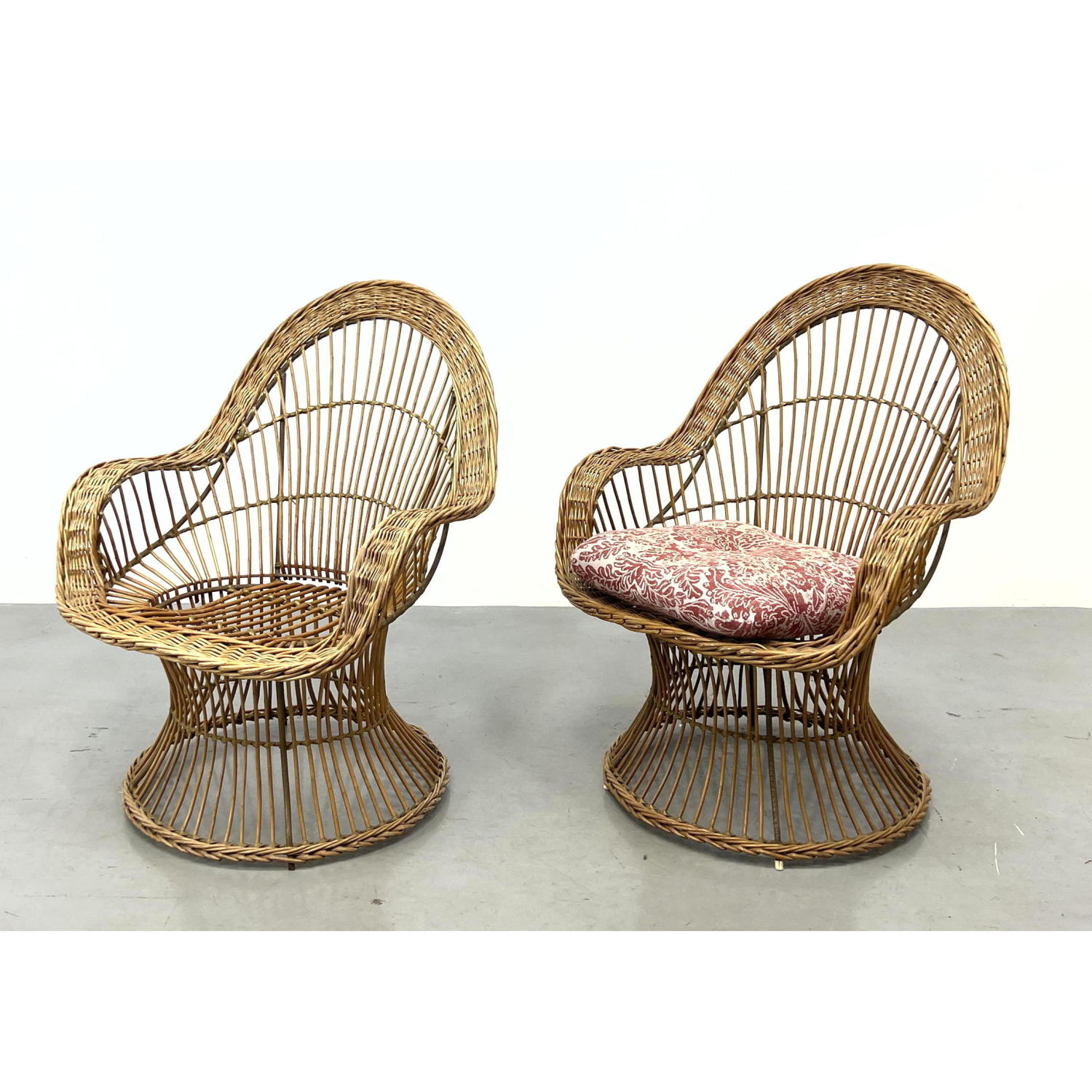 Appraisal: Pair Woven Wicker Rattan Lounge Chairs Dimensions H inches W