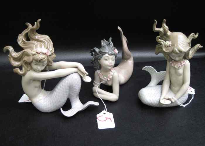 Appraisal: THREE LLADRO PORCELAIN MERMAID FIGURINES ''Illusion '' ''H ''Fantasy ''