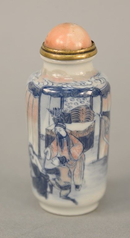 Appraisal: Chinese porcelain snuff bottle having blue and iron red painted