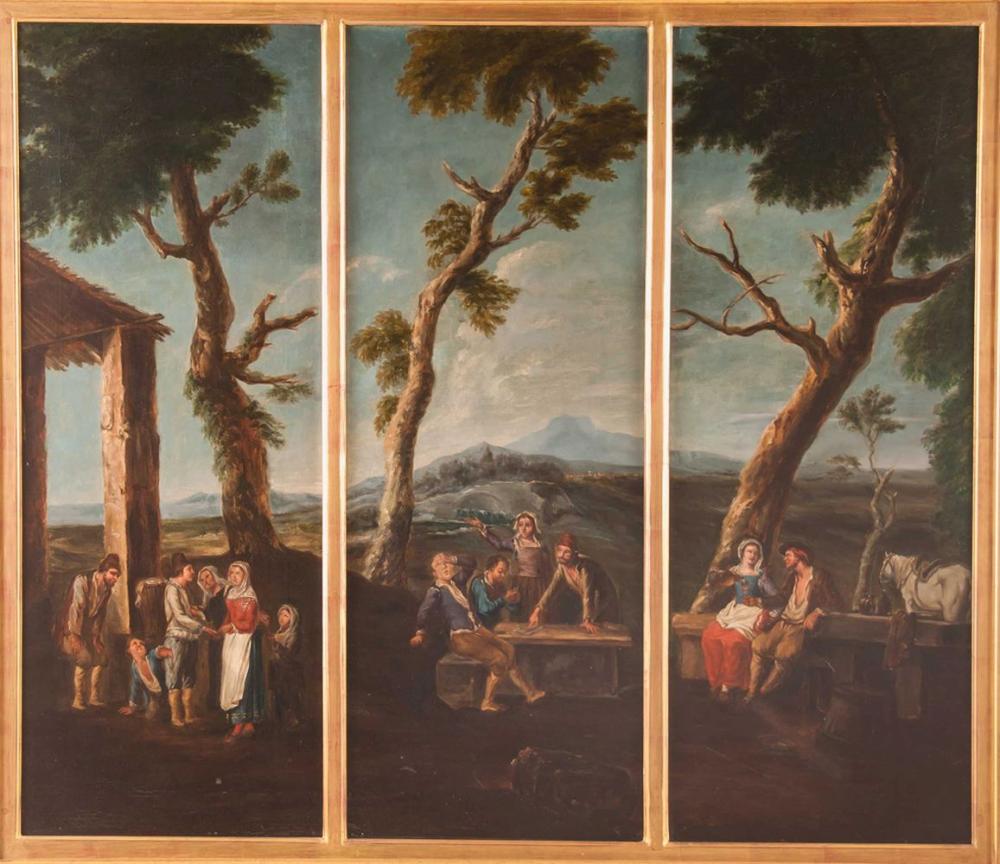 Appraisal: ITALIAN SCHOOL FIGURES IN A RURAL LANDSCAPE in three parts