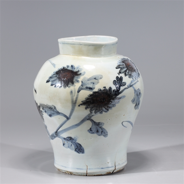 Appraisal: Large Korean blue and white ceramic vase with floral designs