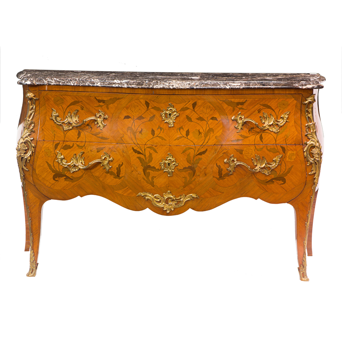 Appraisal: A LOUIS XV STYLE GILT BRONZE MOUNTED MARQUETRY INLAID BOMBE